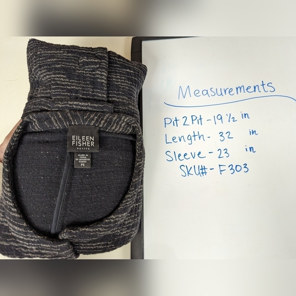 EILEEN FISHER PS Long Jacket Blazer Textured Knit Cotton Snap Button Up Classic - Picture 14 of 14